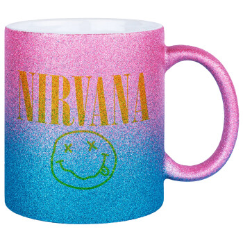 Nirvana, Κούπα Χρυσή/Μπλε Glitter, κεραμική, 330ml