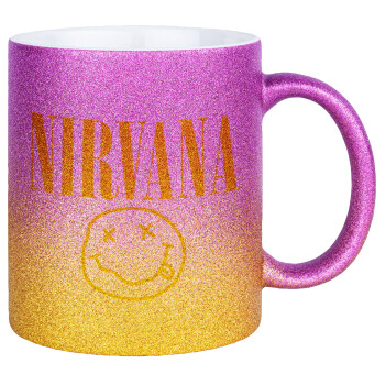 Nirvana, Κούπα Χρυσή/Ροζ Glitter, κεραμική, 330ml