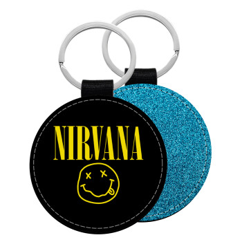 Nirvana, Μπρελόκ Δερματίνη, στρογγυλό ΜΠΛΕ (5cm)