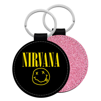 Nirvana, Μπρελόκ Δερματίνη, στρογγυλό ΡΟΖ (5cm)