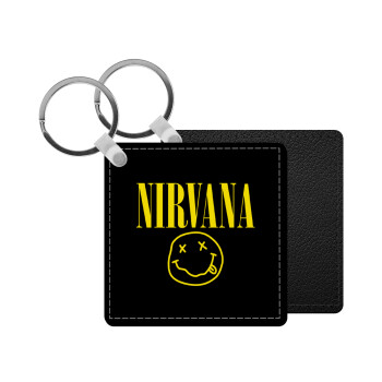 Nirvana, Μπρελόκ Δερματίνη, τετράγωνο ΜΑΥΡΟ (5x5cm)