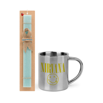 Nirvana, Easter Set, metallic thermal cup (300ml) & aromatic flat Easter candle (30cm) (TURQUOISE)
