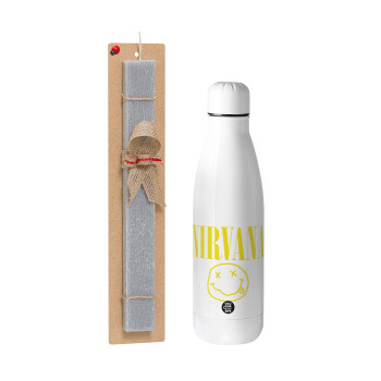 Nirvana, Easter Set, metallic stainless thermos bottle (500ml) & scented flat Easter candle (30cm) (GRAY)