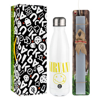 Nirvana, Easter candle, metallic white thermos bottle (500ml) & aromatic flat candle (30cm) (GRAY)