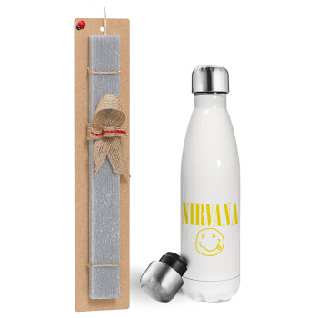 Nirvana, Πασχαλινή λαμπάδα, μεταλλικό παγούρι θερμός λευκός (500ml) & λαμπάδα αρωματική πλακέ (30cm) (ΓΚΡΙ)
