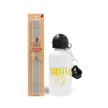 Nirvana, Easter Set, metallic aluminum water bottle (500ml) & aromatic flat Easter candle (30cm) (GRAY)