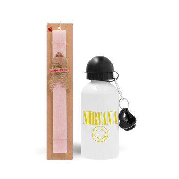 Nirvana, Easter Set, metallic aluminum bottle (500ml) & aromatic flat Easter candle (30cm) (PINK)