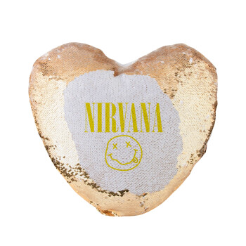Nirvana, Μαξιλάρι καναπέ καρδιά Μαγικό Χρυσό με πούλιες 40x40cm περιέχεται το  γέμισμα