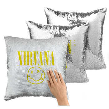 Nirvana, Μαξιλάρι καναπέ Μαγικό Ασημένιο με πούλιες 40x40cm περιέχεται το γέμισμα