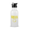 White water bottle with straw, stainless steel 600ml