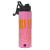Metallic water bottle with safety lid, 850ml aluminum