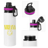 Metallic water bottle with safety lid, 850ml aluminum