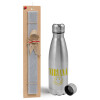 Easter Set, metallic Inox water bottle (750ml) & aromatic flat Easter candle (30cm) (GRAY)