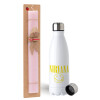 Easter Set, metallic stainless steel water bottle (750ml) & scented flat Easter candle (30cm) (PINK)