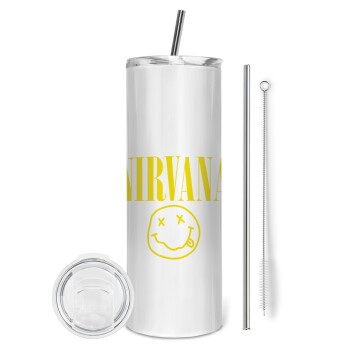 Nirvana, Eco friendly ποτήρι θερμό (tumbler) από ανοξείδωτο ατσάλι 600ml, με μεταλλικό καλαμάκι & βούρτσα καθαρισμού