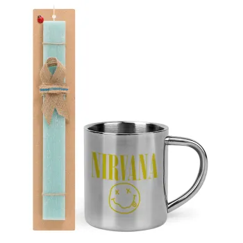 Nirvana, Easter Set, metallic thermal cup (300ml) & aromatic flat Easter candle (30cm) (TURQUOISE)