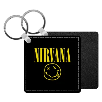 Nirvana, Μπρελόκ Δερματίνη, τετράγωνο ΜΑΥΡΟ (5x5cm)