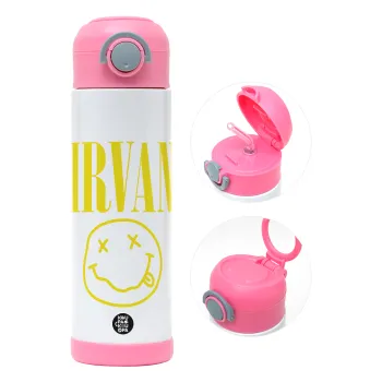 Nirvana, Children's hot water bottle, stainless steel, with safety straw, PINK (500ml)