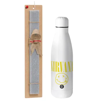 Nirvana, Easter Set, metallic stainless thermos bottle (500ml) & scented flat Easter candle (30cm) (GRAY)