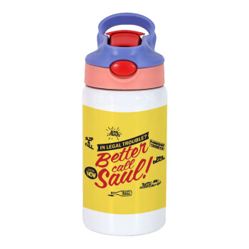 Better Call Saul, Children's hot water bottle, stainless steel, with safety straw, pink/purple (350ml)