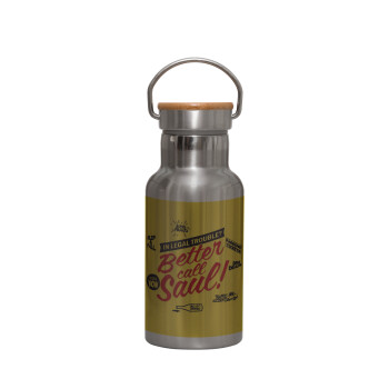 Better Call Saul, Stainless steel metallic thermos flask, silver with a bamboo lid, double-walled, 350ml.