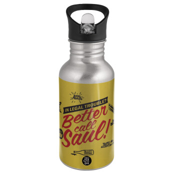 Better Call Saul, Water bottle Silver with straw, stainless steel 500ml
