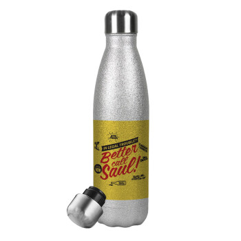 Better Call Saul, Μεταλλικό παγούρι θερμός Glitter Aσημένιο (Stainless steel), διπλού τοιχώματος, 500ml