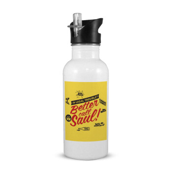 Better Call Saul, White water bottle with straw, stainless steel 600ml