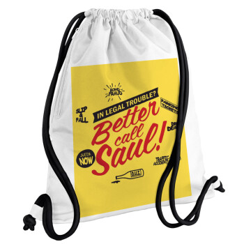 Better Call Saul, Τσάντα πλάτης πουγκί GYMBAG λευκή, με τσέπη (40x48cm) & χονδρά κορδόνια