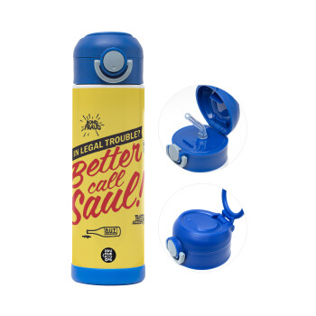 Better Call Saul, Children's hot water bottle, stainless steel, with safety straw, BLUE (500ml)