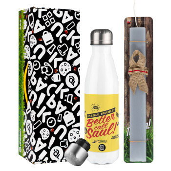 Better Call Saul, Easter candle, metallic white thermos bottle (500ml) & aromatic flat candle (30cm) (GRAY)