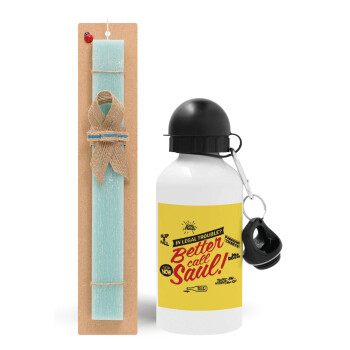 Better Call Saul, Easter Set, metallic aluminum water bottle (500ml) & scented flat candle (30cm) (TURQUOISE)
