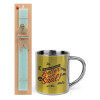 Easter Set, metallic thermal cup (300ml) & aromatic flat Easter candle (30cm) (TURQUOISE)