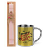 Easter Set, metallic thermal cup (300ml) & aromatic flat Easter candle (30cm) (PINK)