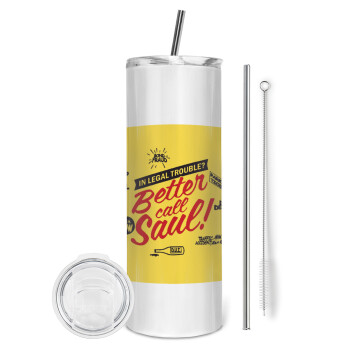 Better Call Saul, Eco friendly ποτήρι θερμό (tumbler) από ανοξείδωτο ατσάλι 600ml, με μεταλλικό καλαμάκι & βούρτσα καθαρισμού