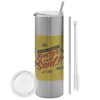 Better Call Saul, Eco friendly stainless steel Silver tumbler 600ml, with metal straw & cleaning brush