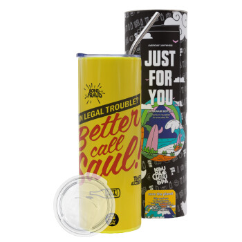 Better Call Saul, Neon Yellow Travel Tumbler θερμό, μεταλλικό καλαμάκι(Ανωξείδωτο 304 Food grade, BPA free, 600ml)