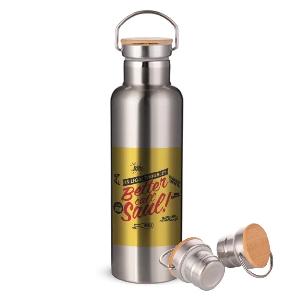 Better Call Saul — Stainless steel Silver with wooden lid (bamboo), double wall, 750ml
