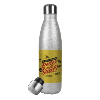 Better Call Saul, Μεταλλικό παγούρι θερμός Glitter Aσημένιο (Stainless steel), διπλού τοιχώματος, 500ml