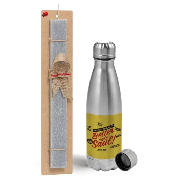 Better Call Saul, Easter Set, metallic Inox water bottle (750ml) & aromatic flat Easter candle (30cm) (GRAY)