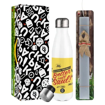 Better Call Saul, Easter candle, metallic white thermos bottle (500ml) & aromatic flat candle (30cm) (GRAY)