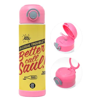 Better Call Saul, Children's hot water bottle, stainless steel, with safety straw, PINK (500ml)