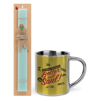 Better Call Saul, Easter Set, metallic thermal cup (300ml) & aromatic flat Easter candle (30cm) (TURQUOISE)