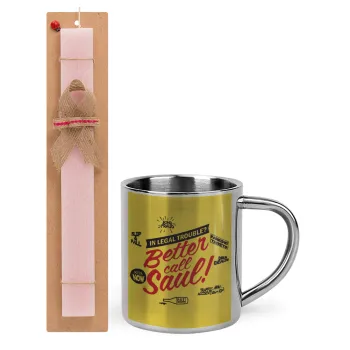 Better Call Saul, Easter Set, metallic thermal cup (300ml) & aromatic flat Easter candle (30cm) (PINK)