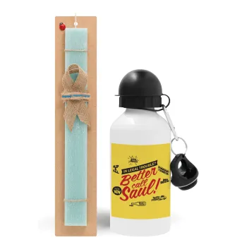Better Call Saul, Easter Set, metallic aluminum water bottle (500ml) & scented flat candle (30cm) (TURQUOISE)