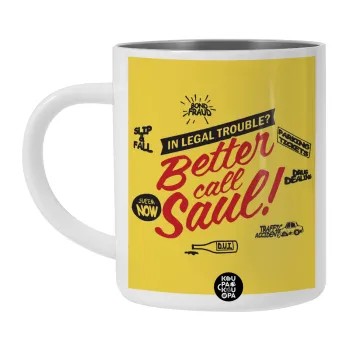 Better Call Saul, Λευκή Ανοξείδωτη Μεταλλική Κούπα 450ml - Διπλού Τοιχώματος 