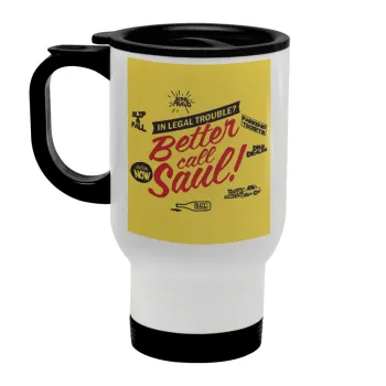 Better Call Saul, Stainless steel travel mug with lid, double wall white 450ml