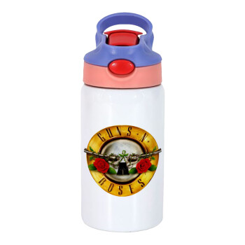 Guns N' Roses, Children's hot water bottle, stainless steel, with safety straw, pink/purple (350ml)