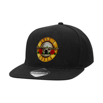Guns N' Roses, Καπέλο Ενηλίκων Flat Snapback Μαύρο, (100% ΒΑΜΒΑΚΕΡΟ TWILL, ΕΝΗΛΙΚΩΝ, UNISEX, ONE SIZE)