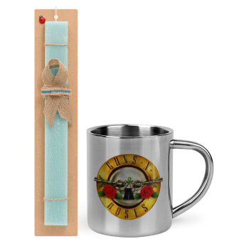 Guns N' Roses, Easter Set, metallic thermal cup (300ml) & aromatic flat Easter candle (30cm) (TURQUOISE)